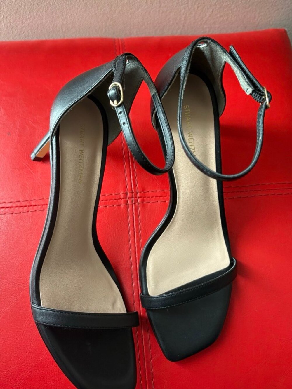 STUART WEITZMAN Black Leather Strap Sandals Open Toe Heels